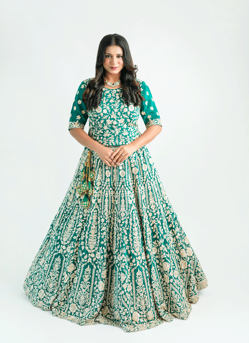 Green Georgette Heavy Embroidered Designer Lehenga Choli