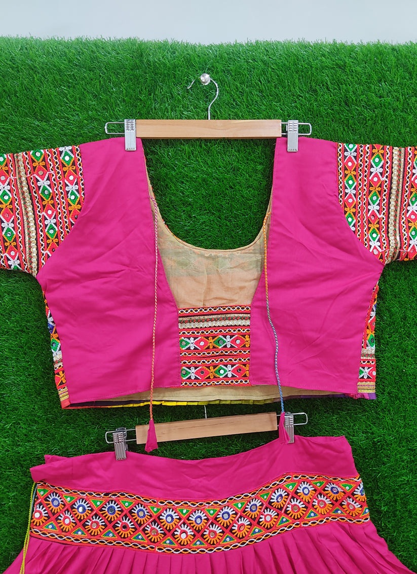 Rani Pink Rayon Gamthi work Chaniya Choli