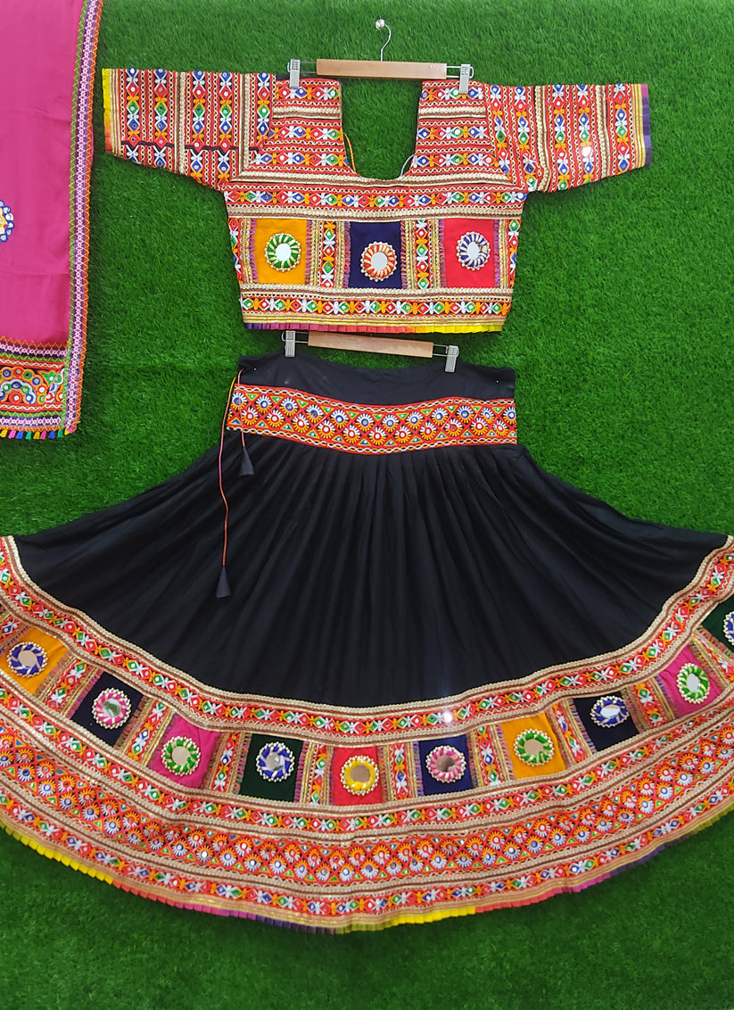 Black Rayon Gamthi work Chaniya Choli