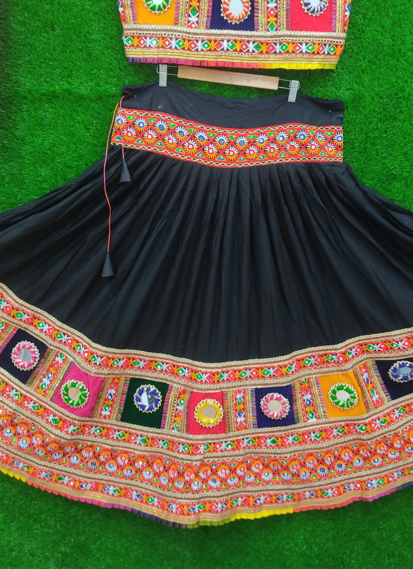 Black Rayon Gamthi work Chaniya Choli