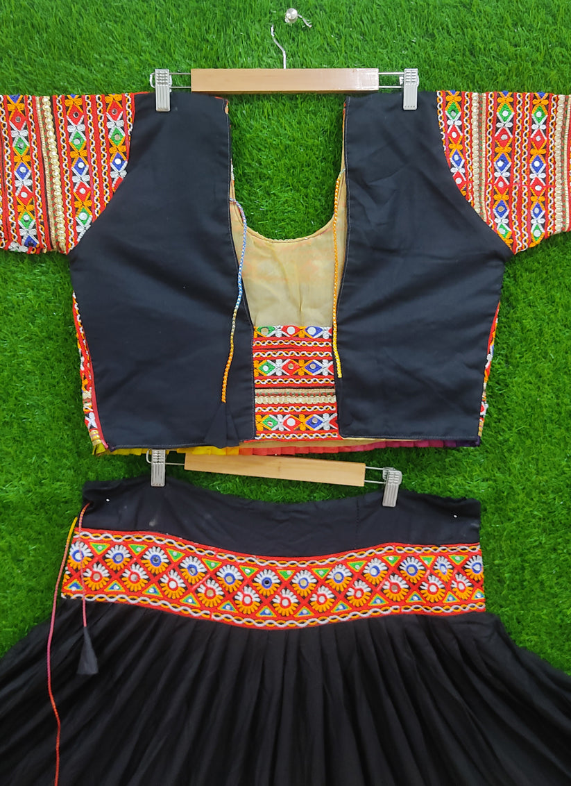 Black Rayon Gamthi work Chaniya Choli