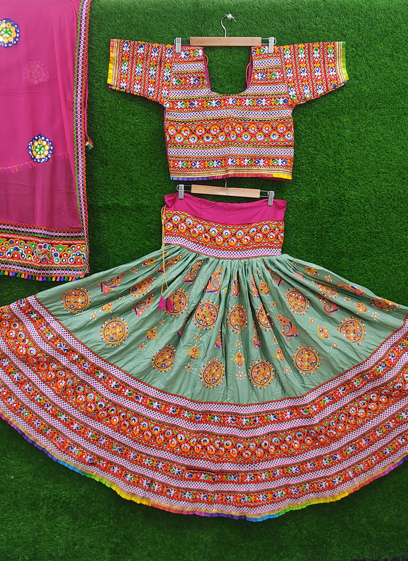 Pista Green Rayon Gamthi work Chaniya Choli