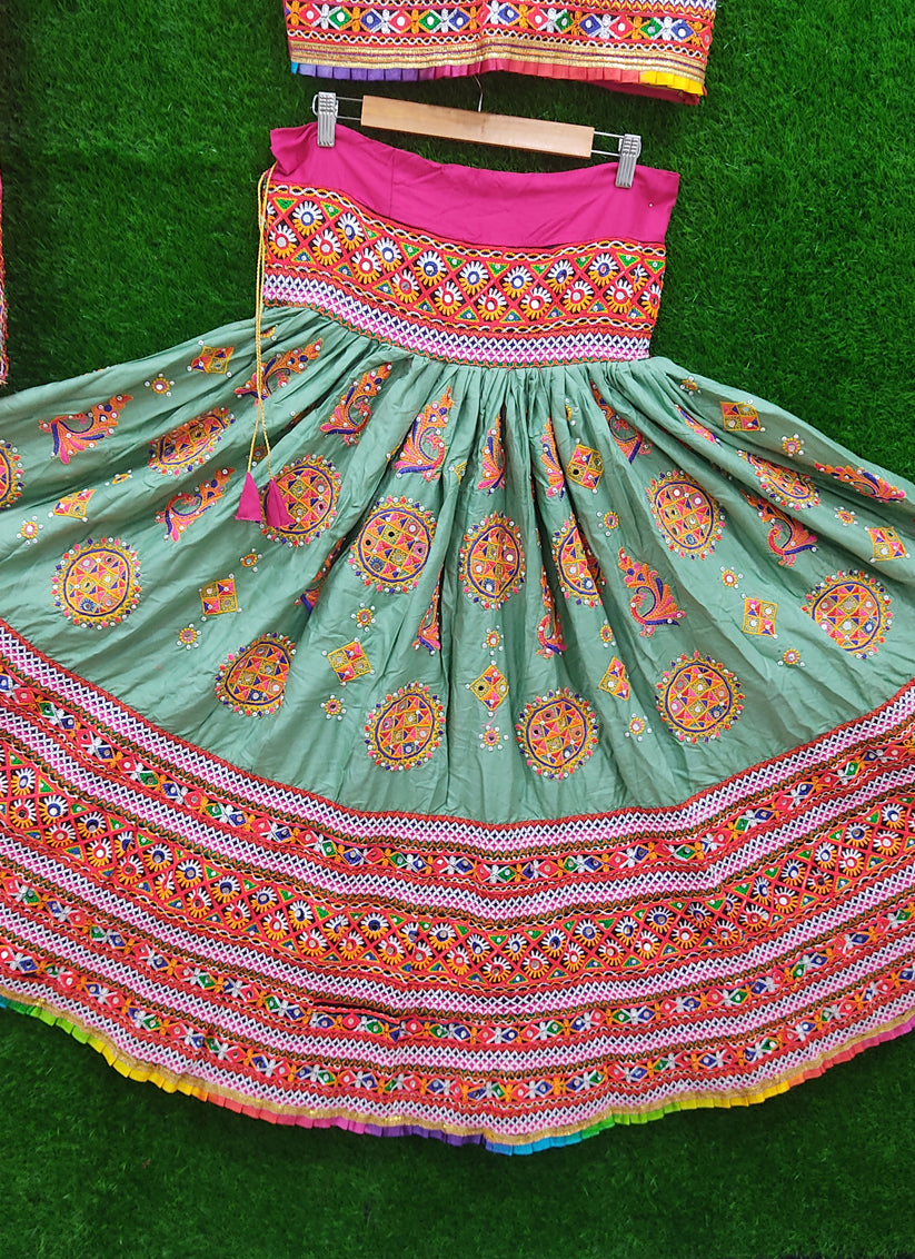 Pista Green Rayon Gamthi work Chaniya Choli