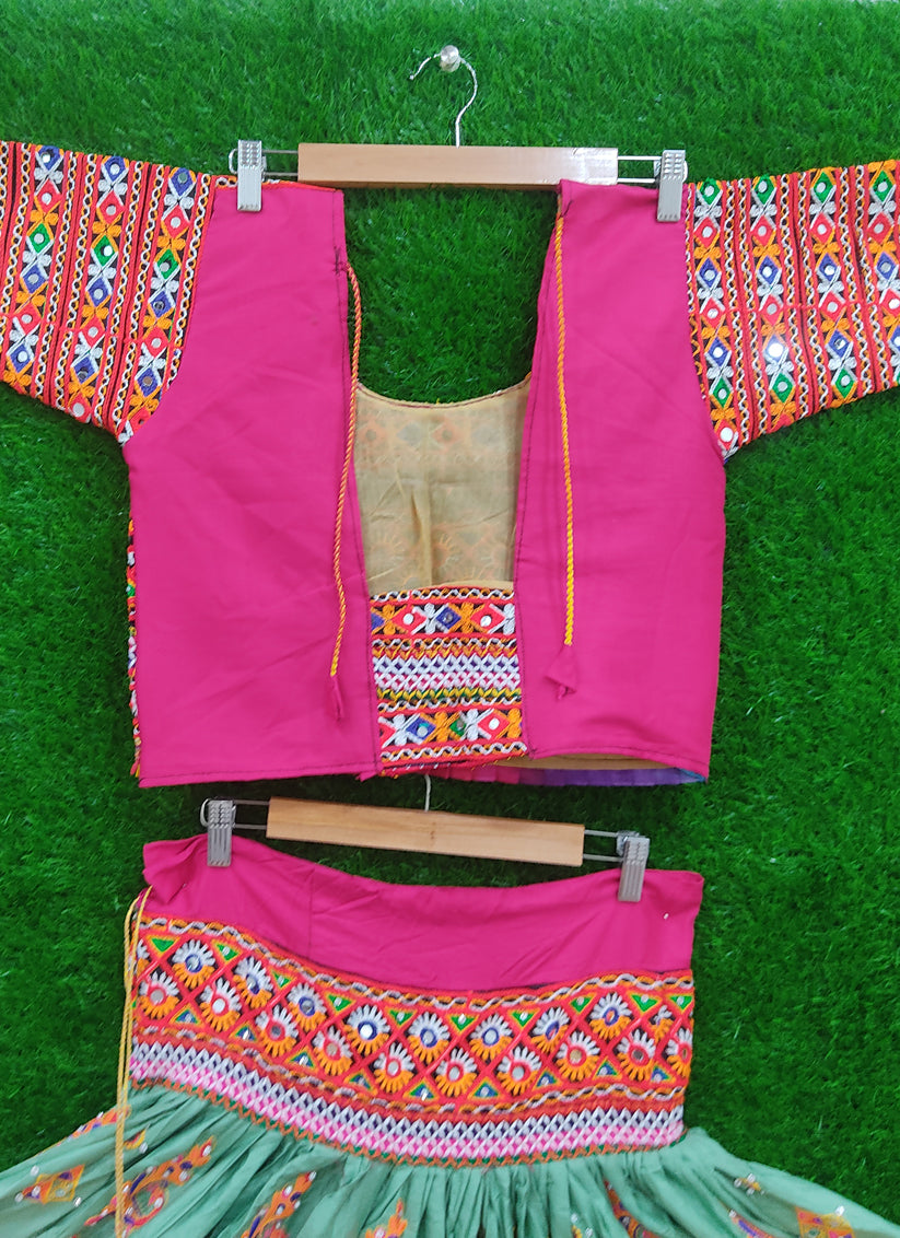 Pista Green Rayon Gamthi work Chaniya Choli