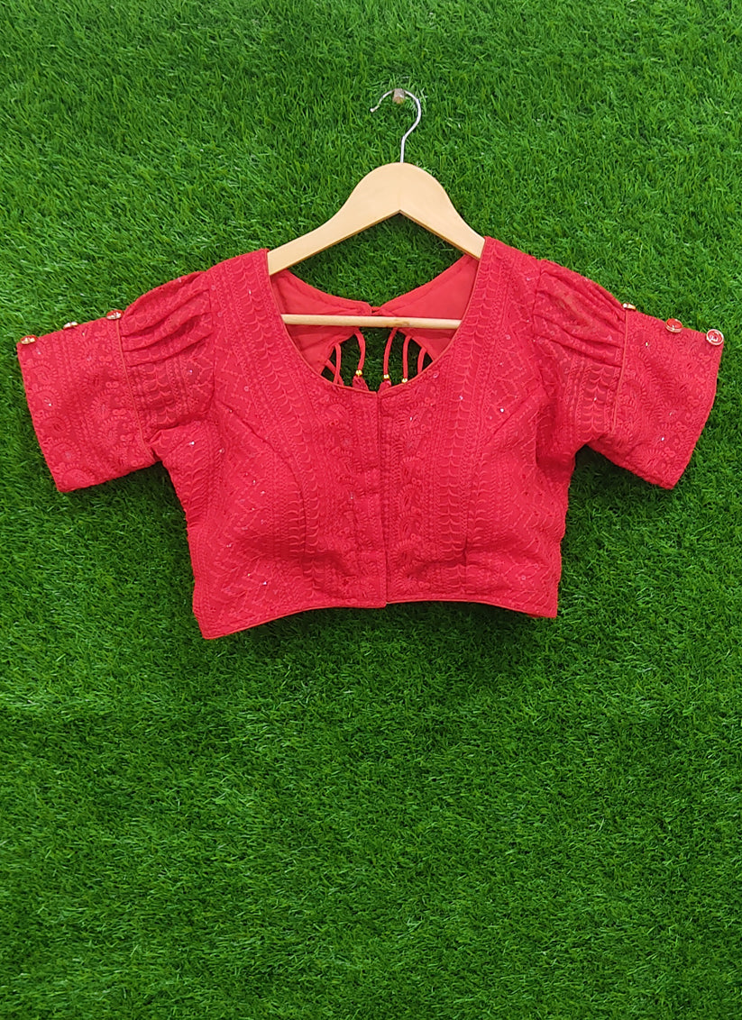 Red Georgette Embroidered Designer Blouse