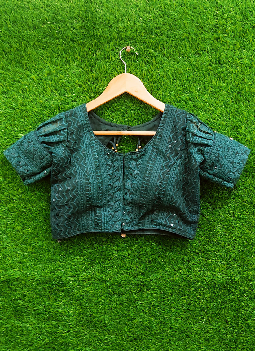 Green Georgette Embroidered Designer Blouse