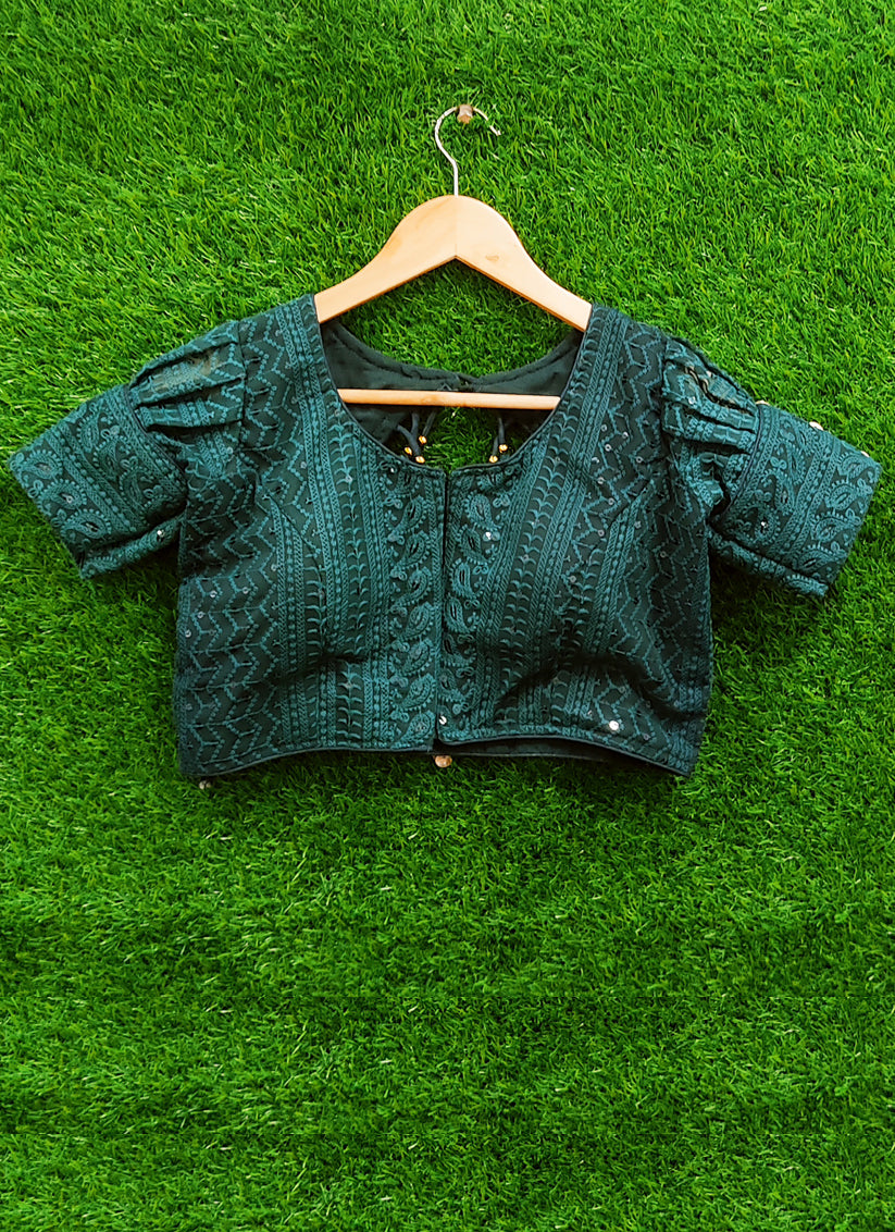 Green Georgette Embroidered Designer Blouse