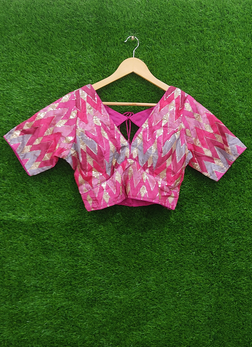 Pink Chiffon Sequence Designer Blouse