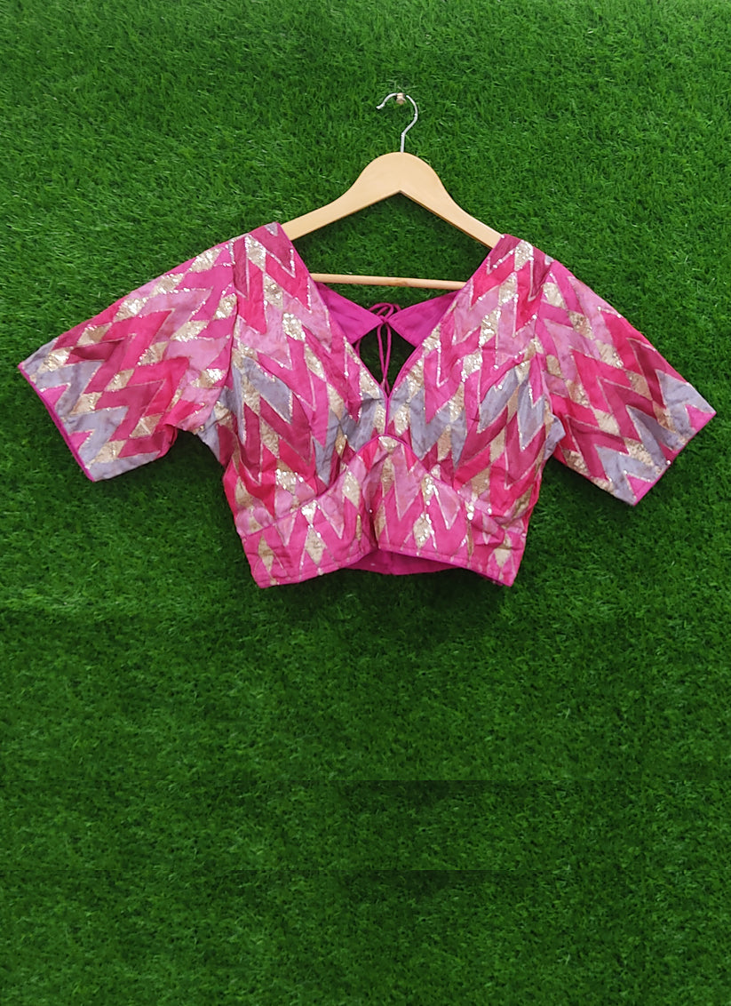 Pink Chiffon Sequence Designer Blouse