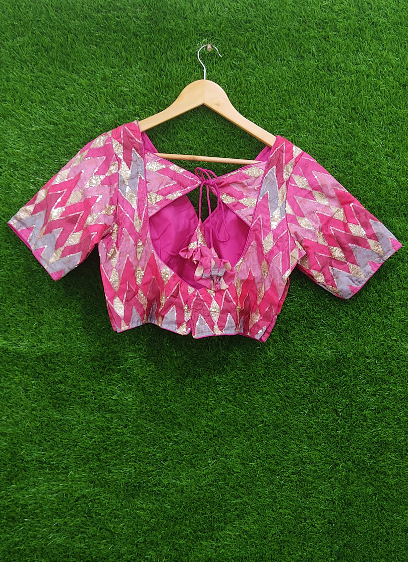 Pink Chiffon Sequence Designer Blouse
