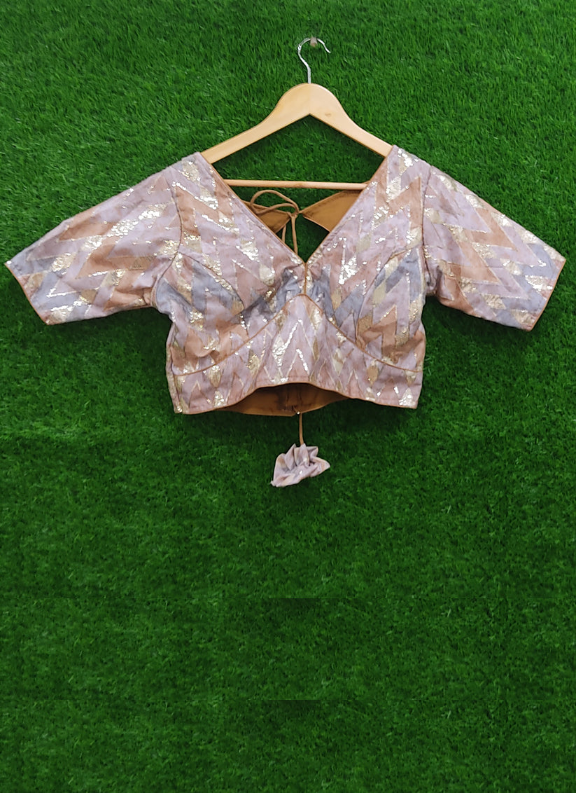 Cream Chiffon Sequence Designer Blouse