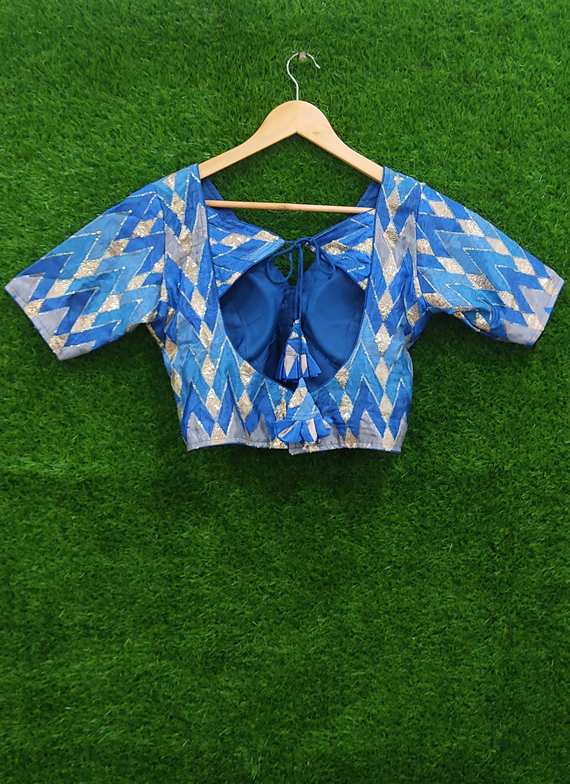 Blue Chiffon Sequence Designer Blouse