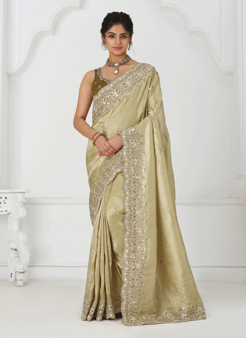 Chiku Viscose Silk Sequins Saree Engagement & wedding functions