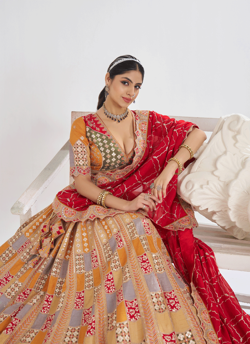 Mustard color Heavy Embroidered Sequins Wedding Lehenga Choli