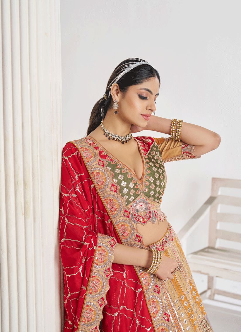 Mustard color Heavy Embroidered Sequins Wedding Lehenga Choli