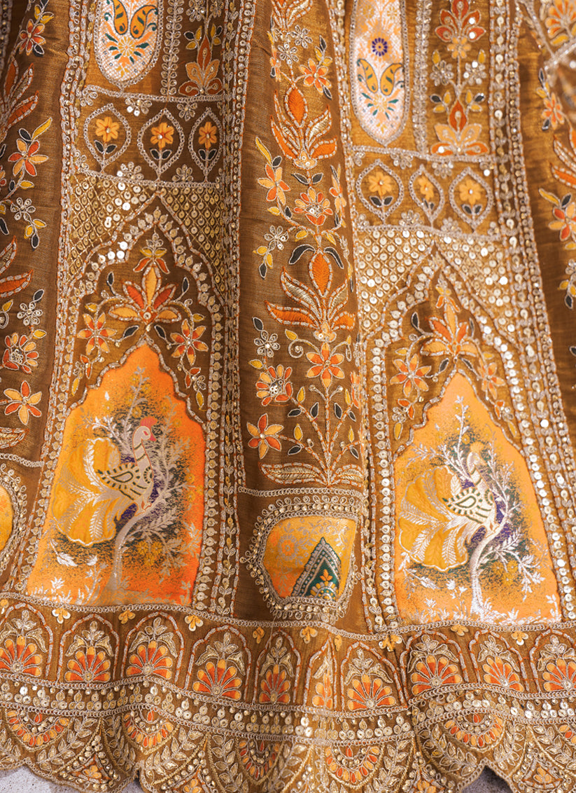 Mustard Heavy Embroidered Sequins Lehenga Choli For Wedding Wear