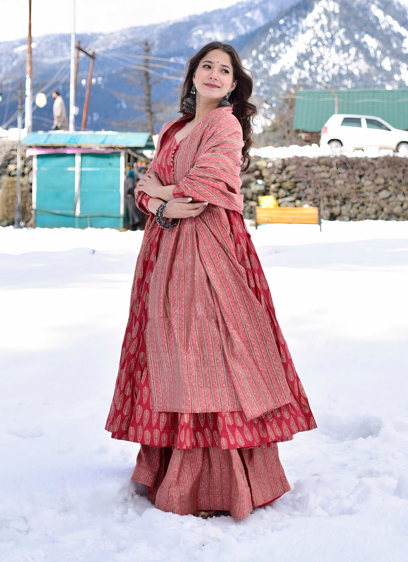 Crimson Red Pure Muslin Sarara Kameez Suit