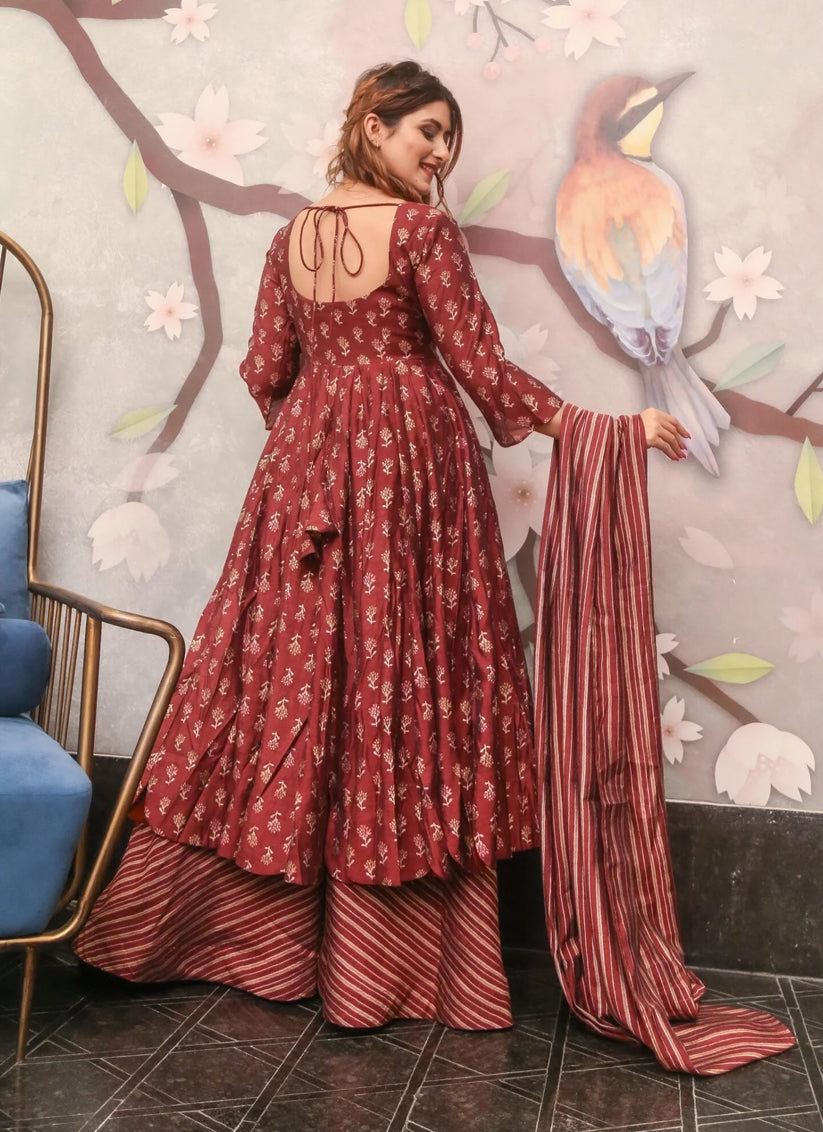 Maroon Pure Muslin Sarara Kameez Suit