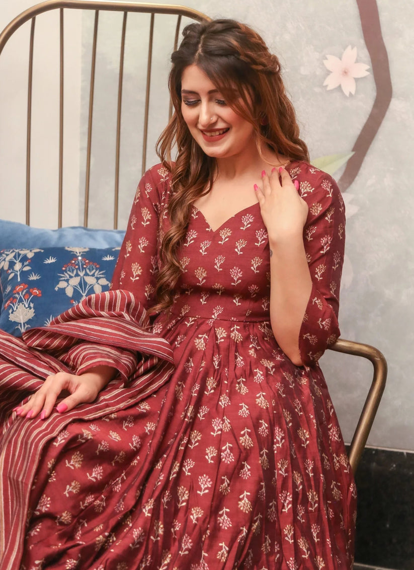 Maroon Pure Muslin Sarara Kameez Suit