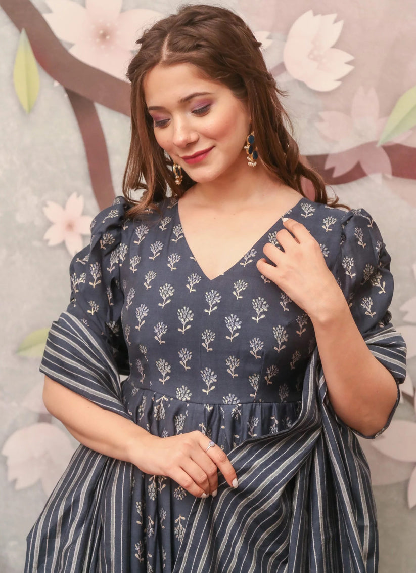 Grey Pure Muslin Sarara Kameez Suit