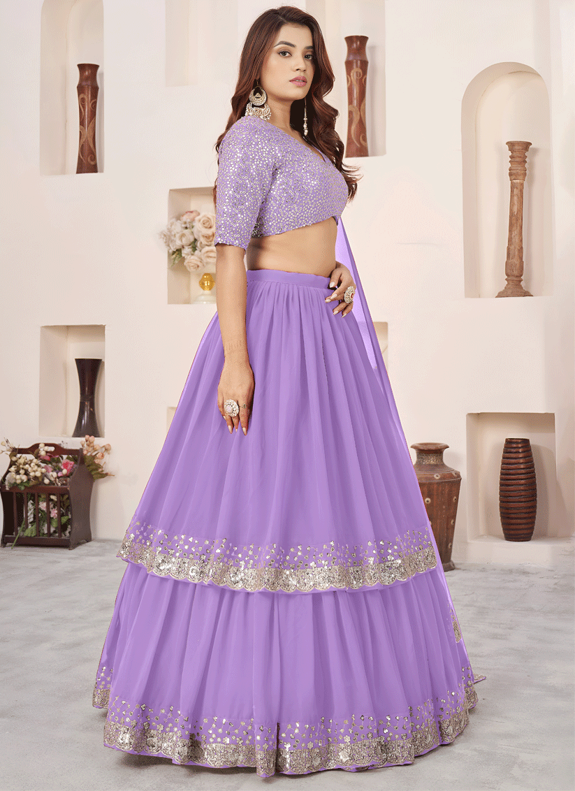 Dreamy Lavender Sequins & Embroidered Georgette Lehenga Choli with Soft Net Dupatta