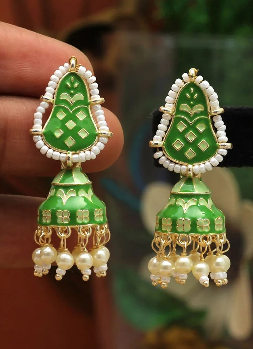 Green Meenakari Earrings