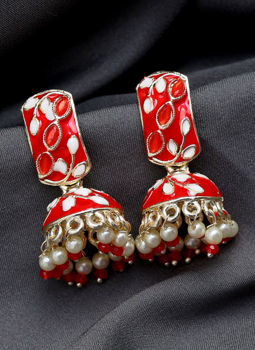 Red meenakari shop jhumka earrings