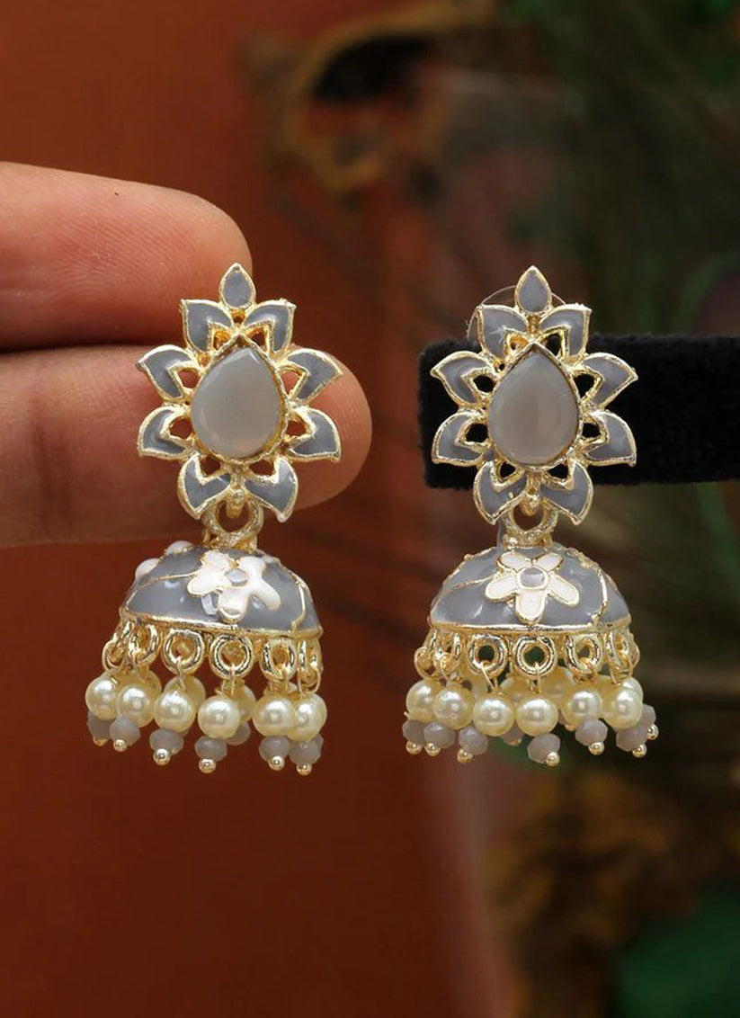 Gray Meenakari Earrings