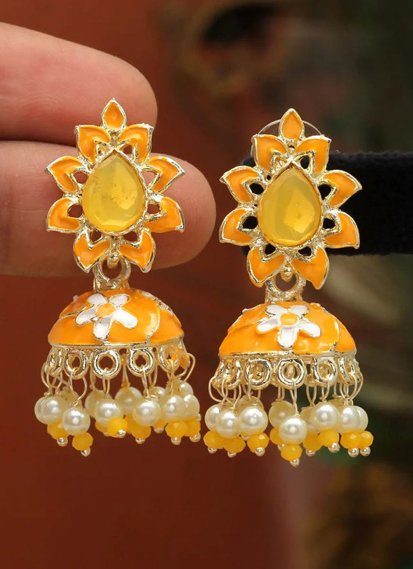 Mustard Yellow Meenakari Earrings
