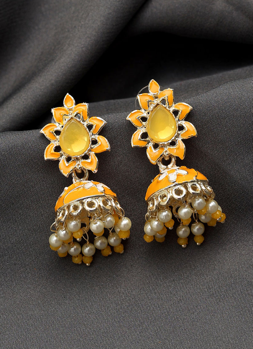 Mustard Yellow Meenakari Earrings