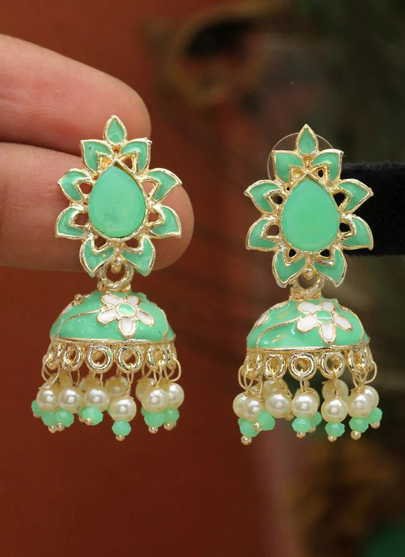 Parrot Green Meenakari Earrings