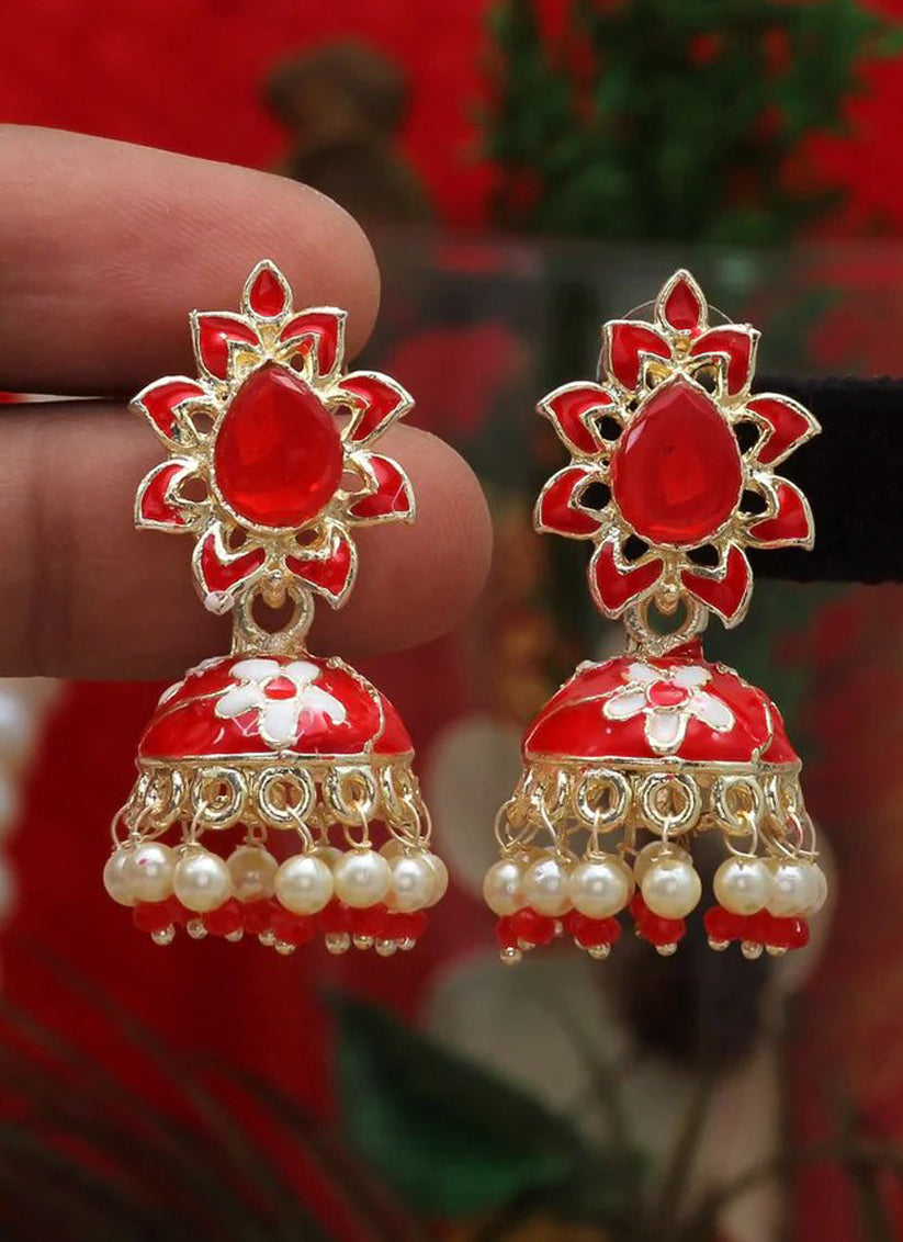 Red Meenakari Earrings