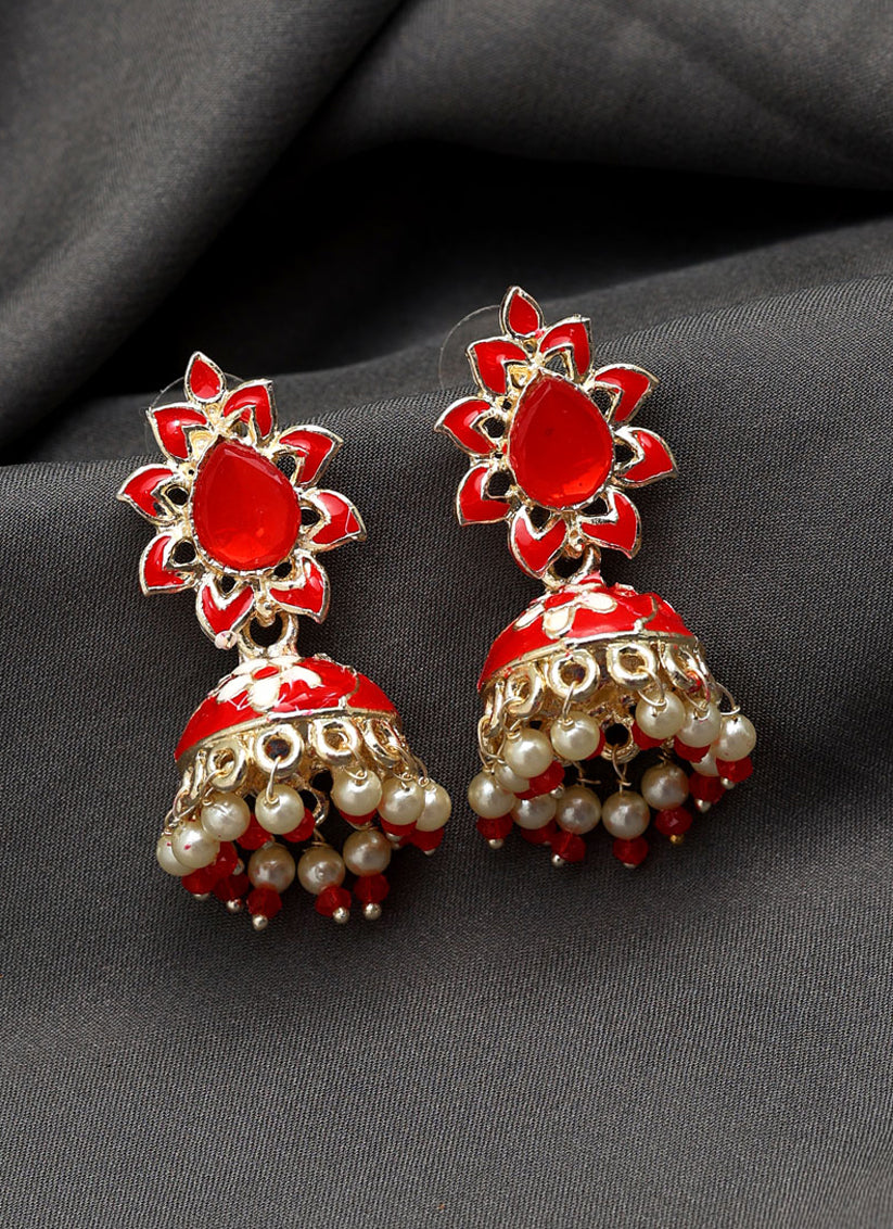 Red meenakari shop jhumka earrings