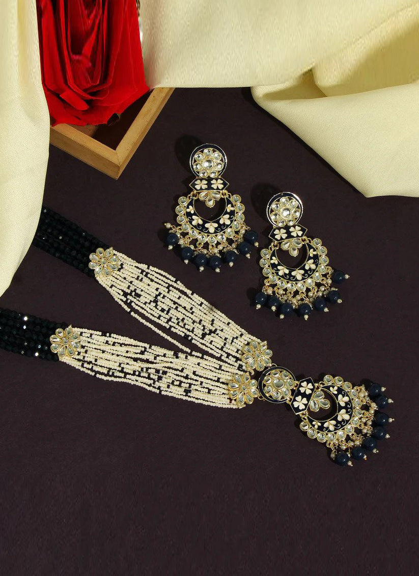 Blue Kundan Meenakari Necklace Set