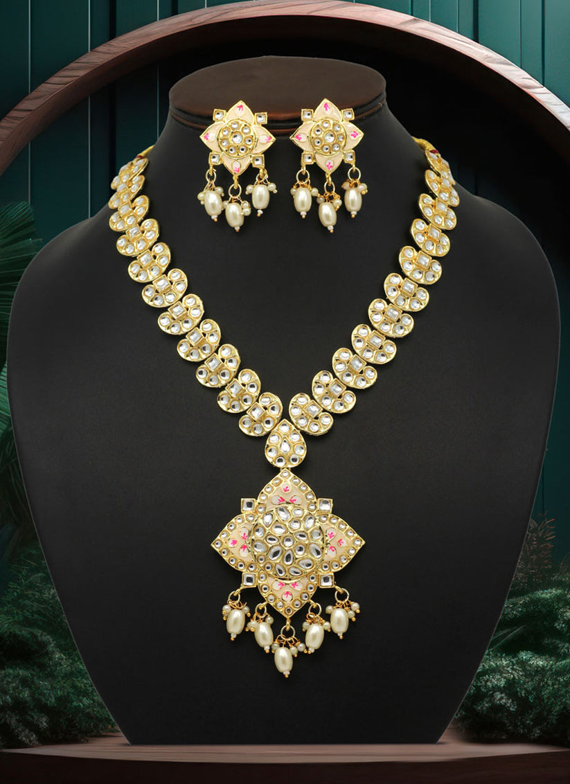 White Kundan Meenakari Necklace Set
