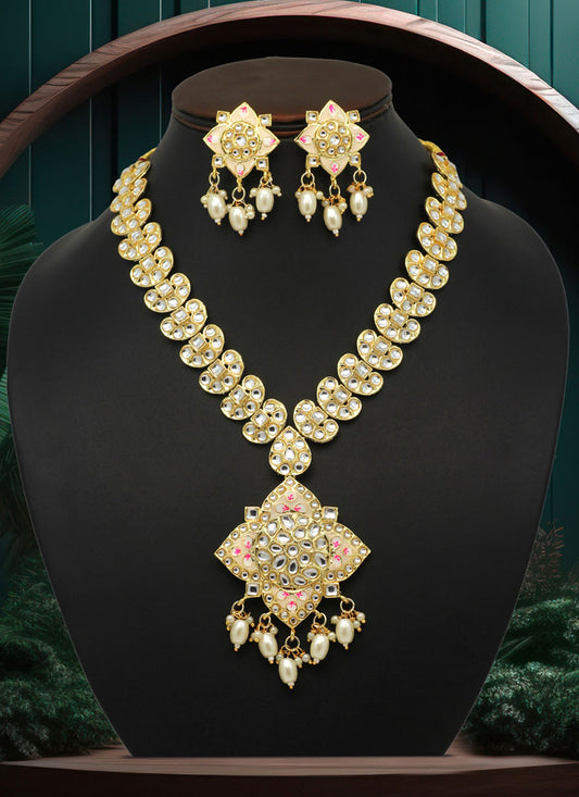 White Kundan Meenakari Necklace Set