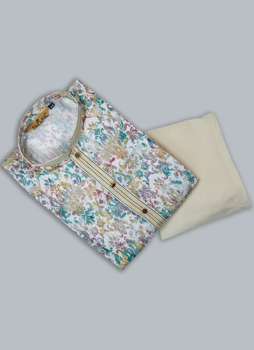 White Cotton Kurta Pyjama Set