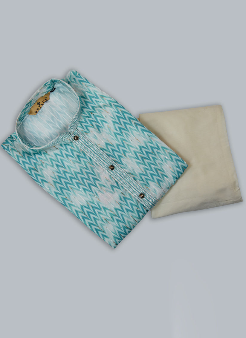Sky Blue Cotton Kurta Pyjama Set