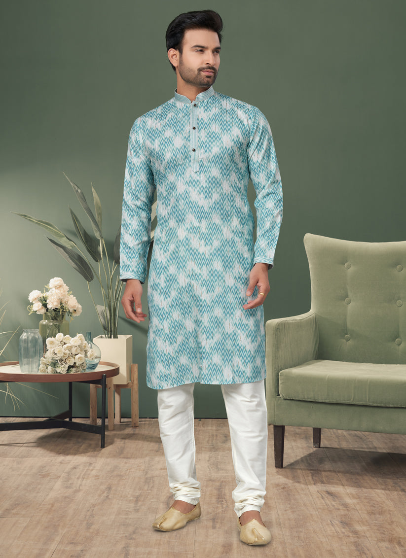 Sky Blue Cotton Kurta Pyjama Set
