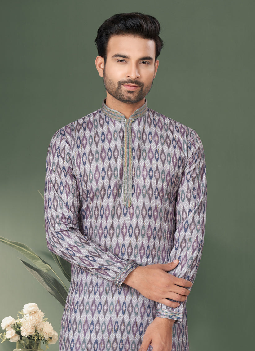 Grey Cotton Kurta Pyjama Set