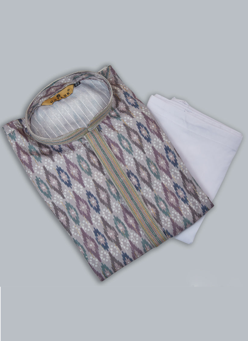 Grey Cotton Kurta Pyjama Set