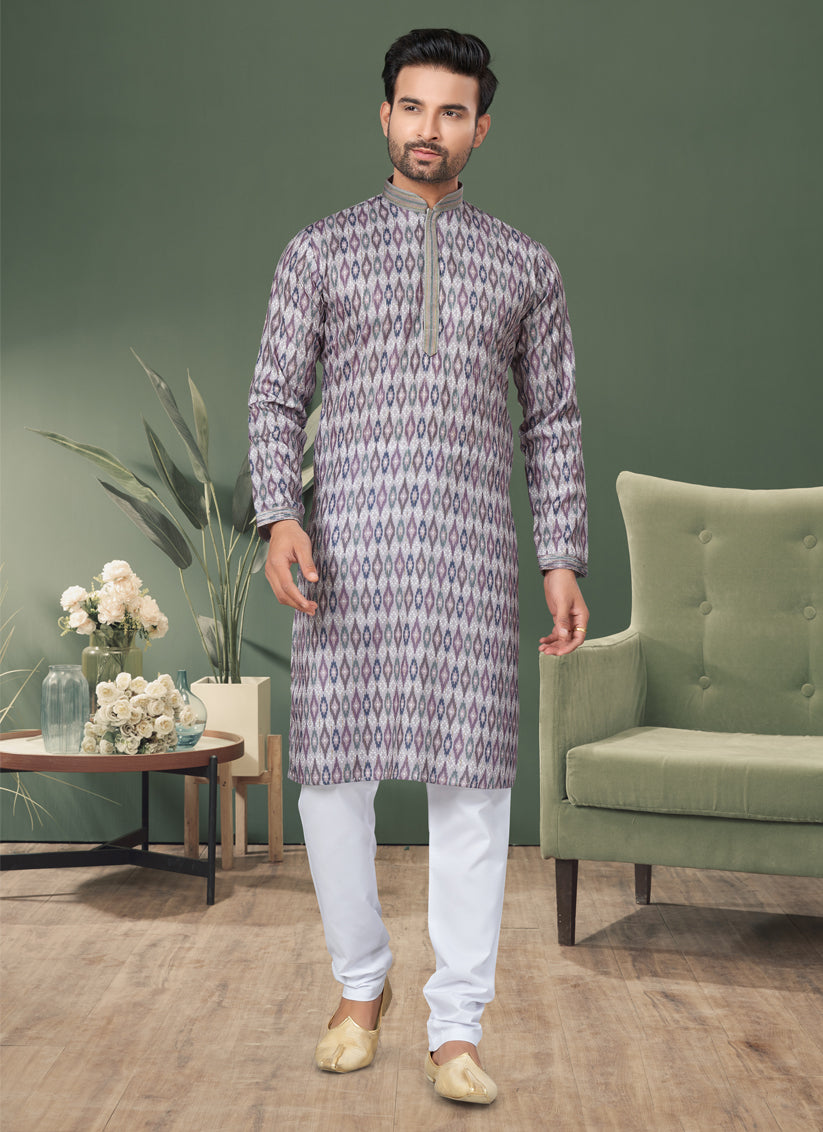 Grey Cotton Kurta Pyjama Set