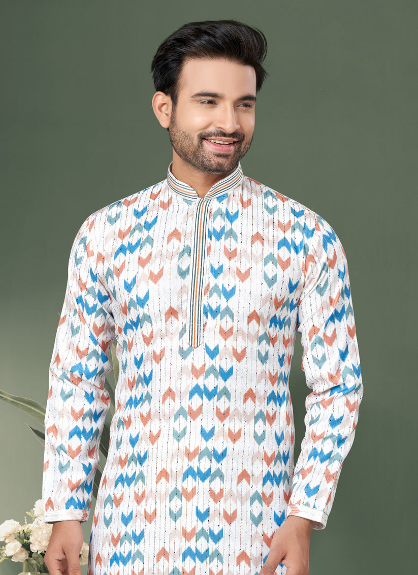 White Cotton Kurta Pyjama Set
