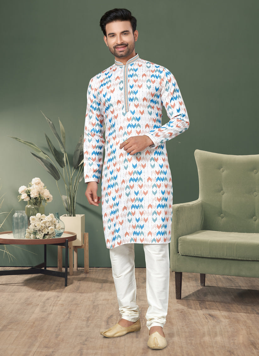 White Cotton Kurta Pyjama Set