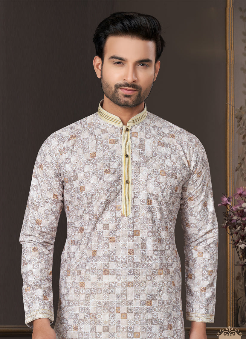 Grey Heavy Cotton Kurta Pyjama Set