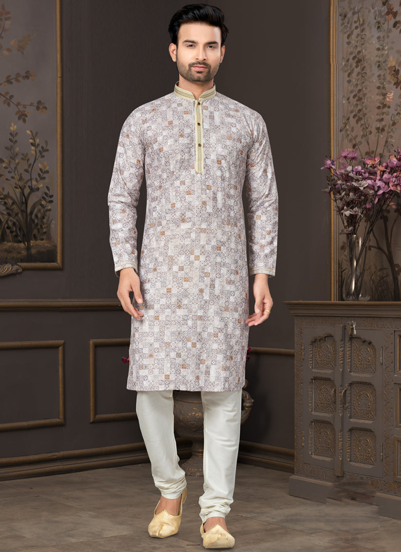 Grey Heavy Cotton Kurta Pyjama Set