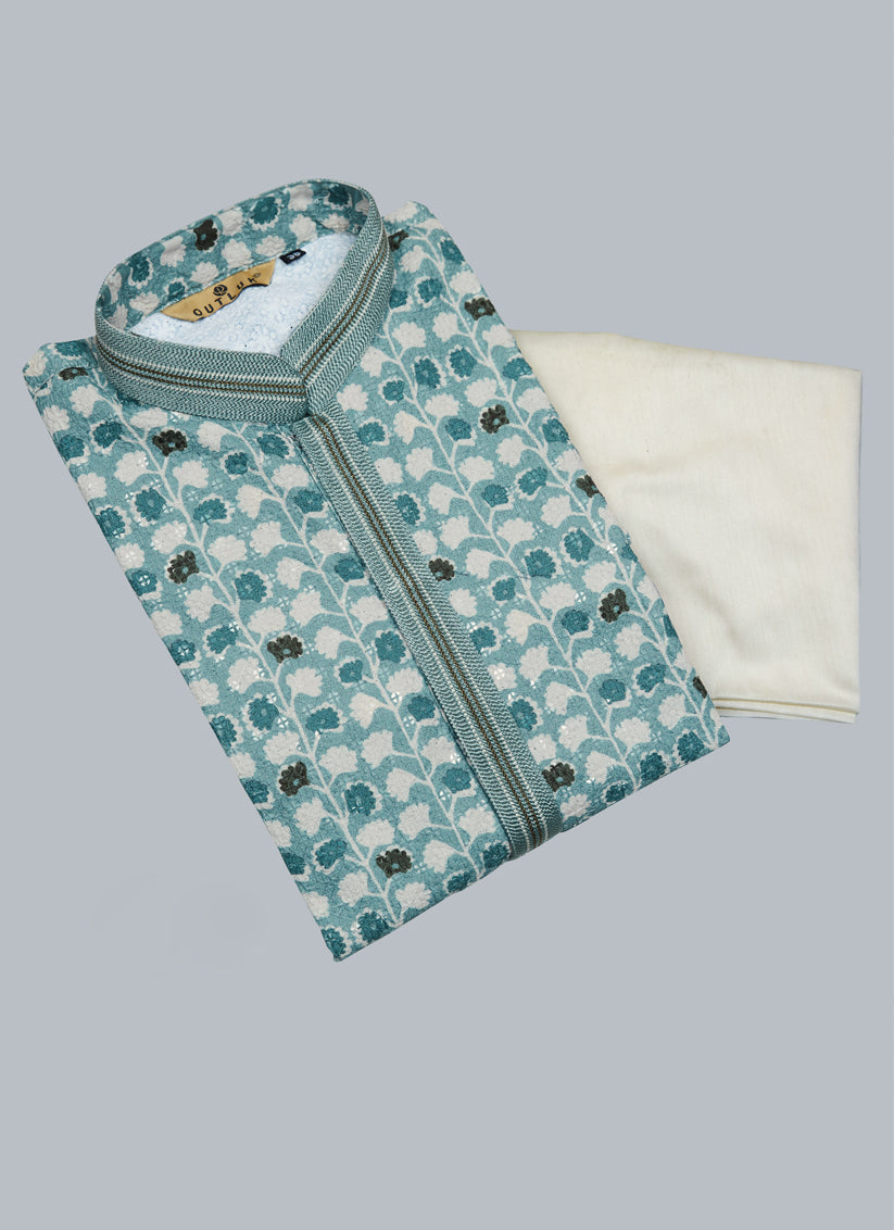 Rama Green Heavy Cotton Kurta Pyjama Set
