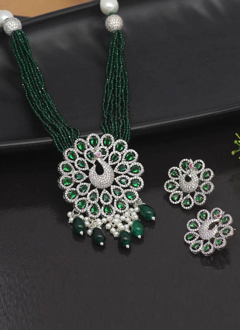 Green Premium American Diamond Necklaces Set
