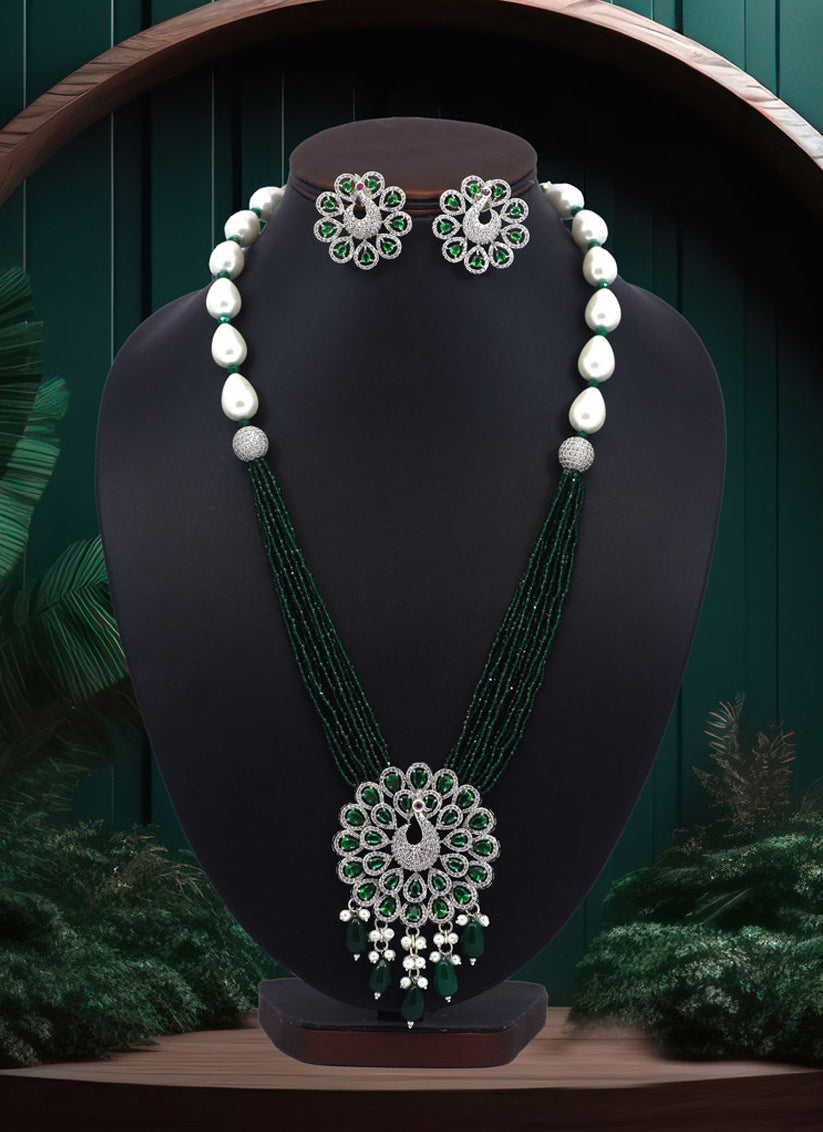 Green Premium American Diamond Necklaces Set