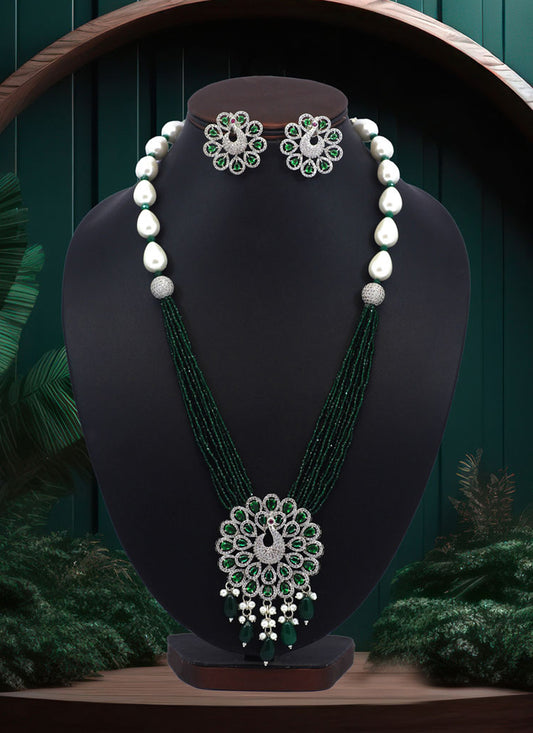 Green Premium American Diamond Necklaces Set